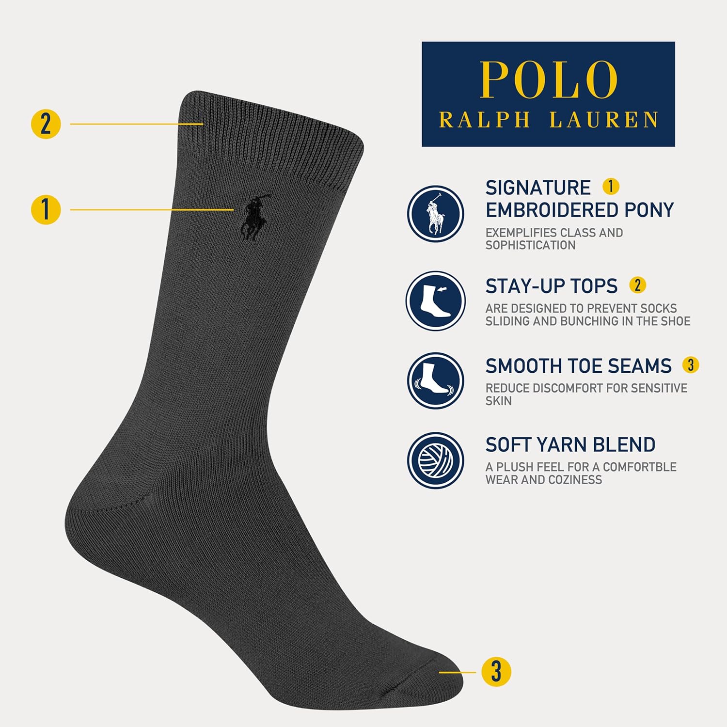 Polo Ralph Lauren boys Supersoft Dress Crew Socks - 3 Pair Pack - Soft Yarn and Stay Up Top 4 Polo Ralph Lauren boys Supersoft Dress Crew Socks - 3 Pair Pack - Soft Yarn and Stay Up Top - Image 4