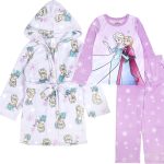Disney Girls' 3-piece Bathrobe & Loose-fit Long-Sleeve Pajama Set, Soft & Cute for Kids