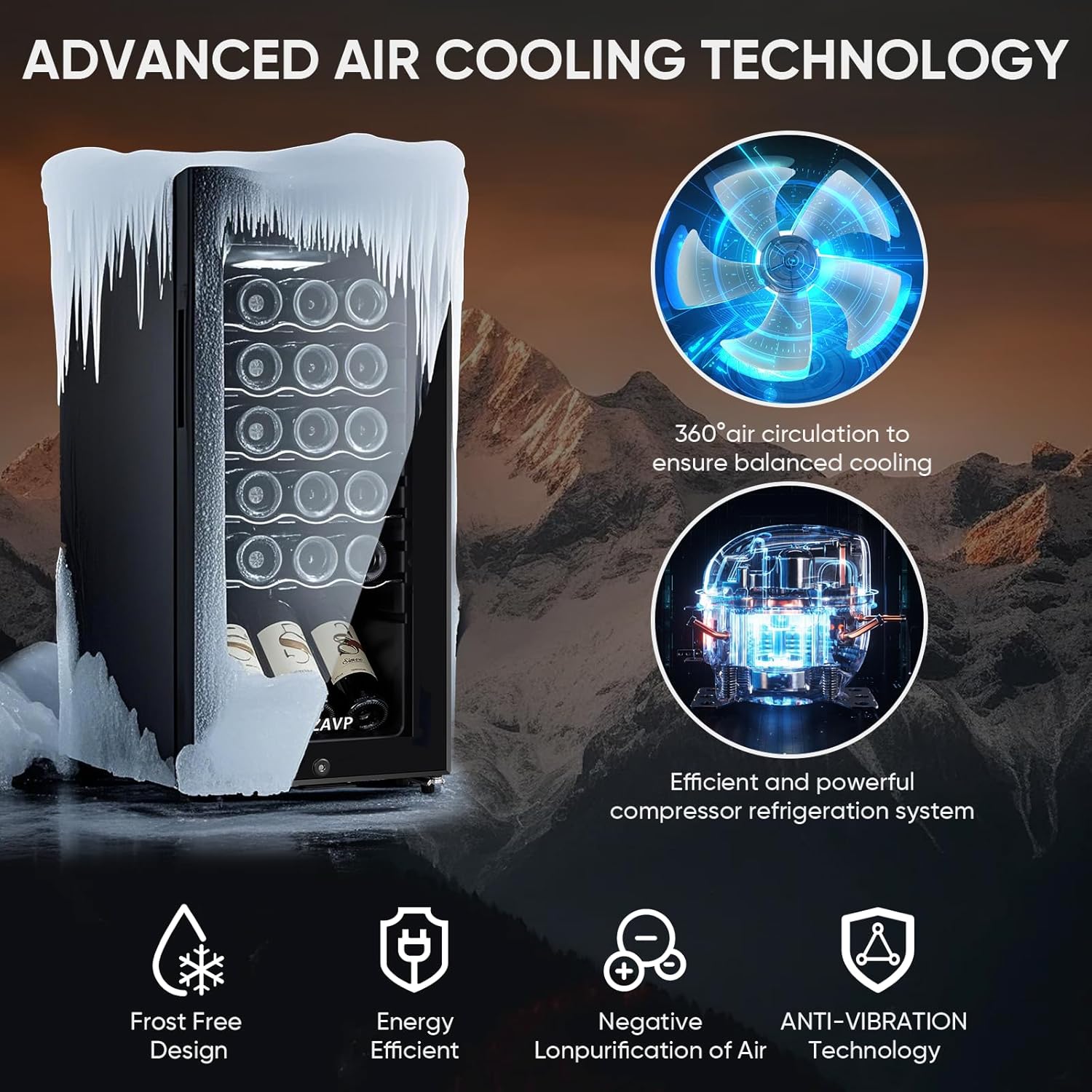 Mini Wine Fridge-Black, 18 Bottles Low Noise Compressor Wine Cooler, Freestanding Wine Cellar with Glass Door and Digital Temperature Control, 14 Inch Wine Refrigerator for Bar, Home & Office 4 Mini Wine Fridge-Black, 18 Bottles Low Noise Compressor Wine Cooler, Freestanding Wine Cellar with Glass Door and Digital Temperature Control, 14 Inch Wine Refrigerator for Bar, Home & Office - Image 4