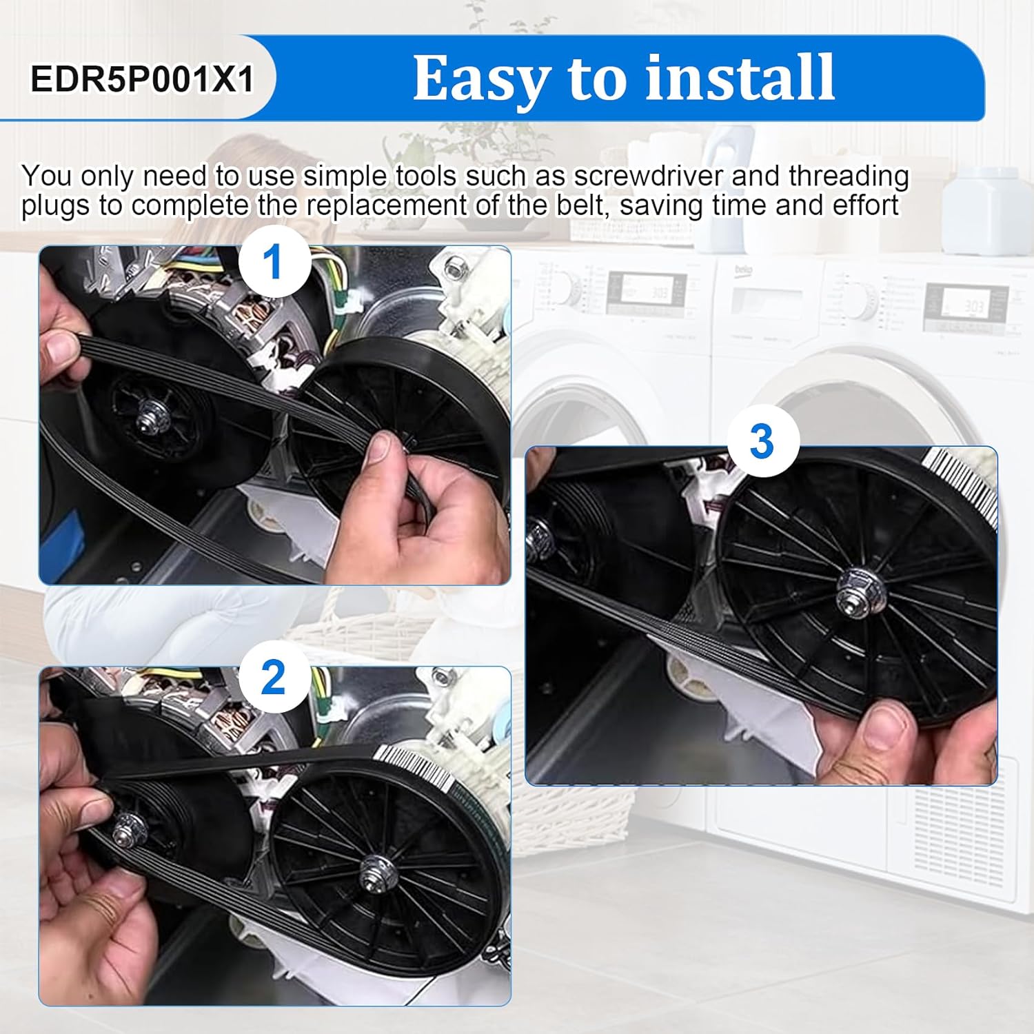 WE12X27300 Washer Drive Belt for GE Washing Machines, Replaces 4587578, AP6328196, PS12342956, EAP12342956, 253C1275P001, 5PJ587SJ161, Durable Rubber Drive Belt for GE GUD/GUV Series 5 WE12X27300 Washer Drive Belt for GE Washing Machines, Replaces 4587578, AP6328196, PS12342956, EAP12342956, 253C1275P001, 5PJ587SJ161, Durable Rubber Drive Belt for GE GUD/GUV Series - Image 5