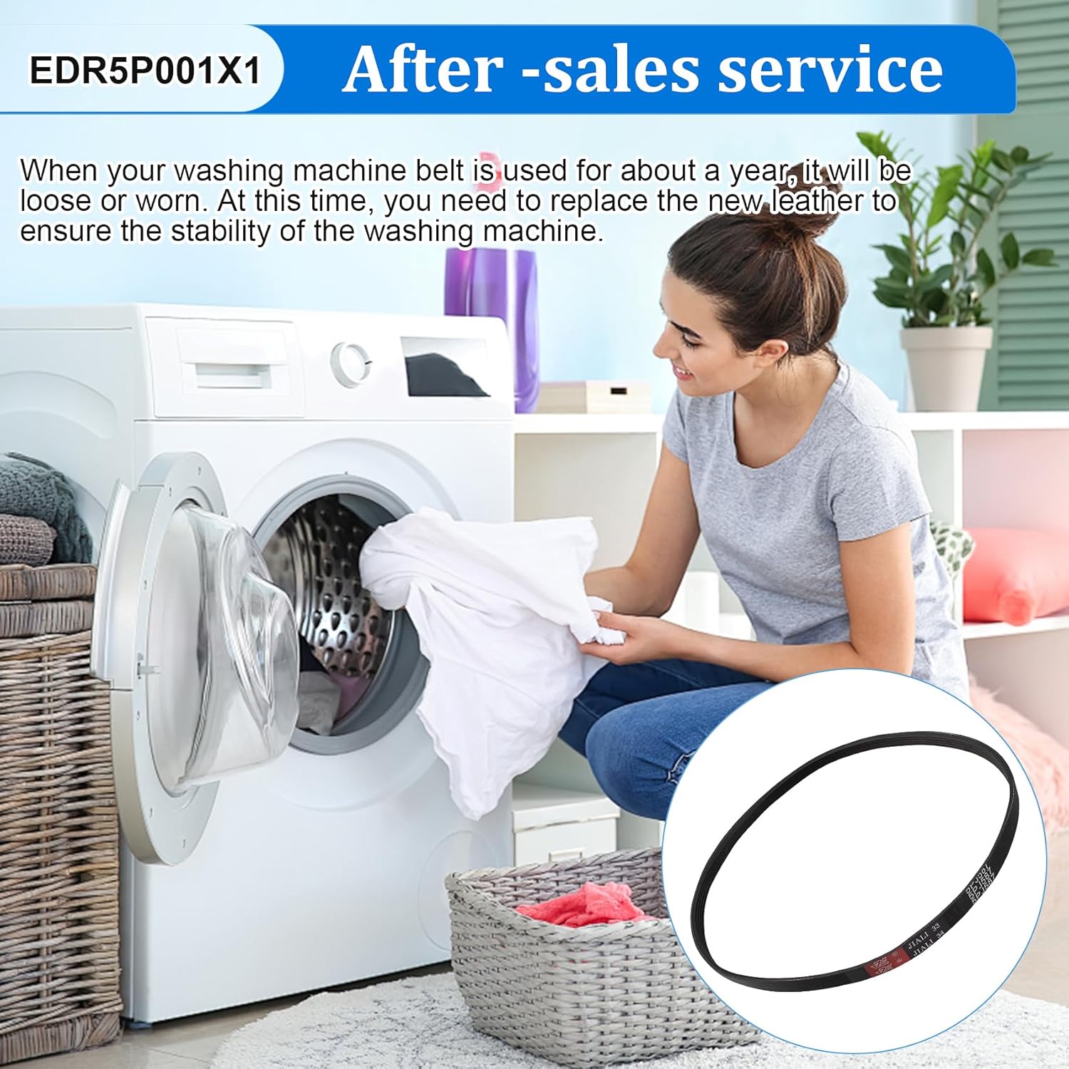 WE12X27300 Washer Drive Belt for GE Washing Machines, Replaces 4587578, AP6328196, PS12342956, EAP12342956, 253C1275P001, 5PJ587SJ161, Durable Rubber Drive Belt for GE GUD/GUV Series 7 WE12X27300 Washer Drive Belt for GE Washing Machines, Replaces 4587578, AP6328196, PS12342956, EAP12342956, 253C1275P001, 5PJ587SJ161, Durable Rubber Drive Belt for GE GUD/GUV Series - Image 7