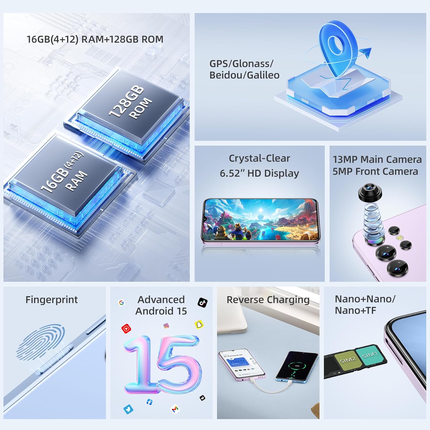 OUKITEL C1 Android 15 Cell Phone Unlocked 2025-16GB+128GB(TF 1TB), 6.52'' Waterdrop Screen, 5150mAh Battery Smartphone, 13MP Camera Octa Core, 4G Triple SIM, Fingerprint/3.5mm Jack/GPS,Blue 8 OUKITEL C1 Android 15 Cell Phone Unlocked 2025-16GB+128GB(TF 1TB), 6.52'' Waterdrop Screen, 5150mAh Battery Smartphone, 13MP Camera Octa Core, 4G Triple SIM, Fingerprint/3.5mm Jack/GPS,Blue - Image 8